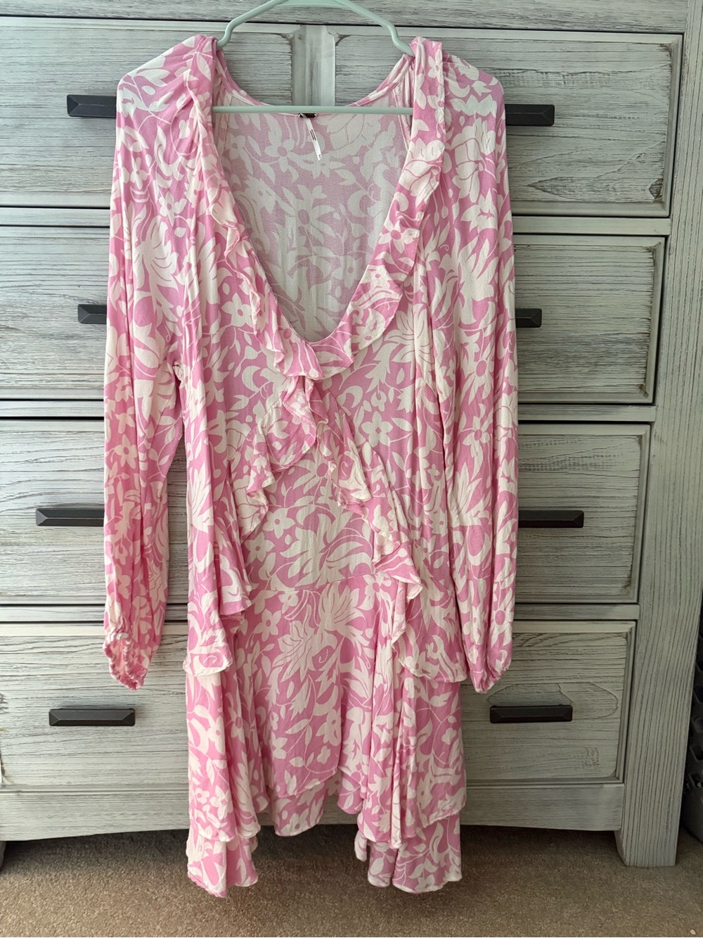 Free People Pink & White Floral Ruffle Dress